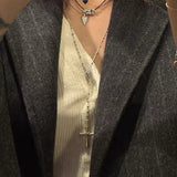 925 Sterling Silver Heart Cross Lariat Necklace