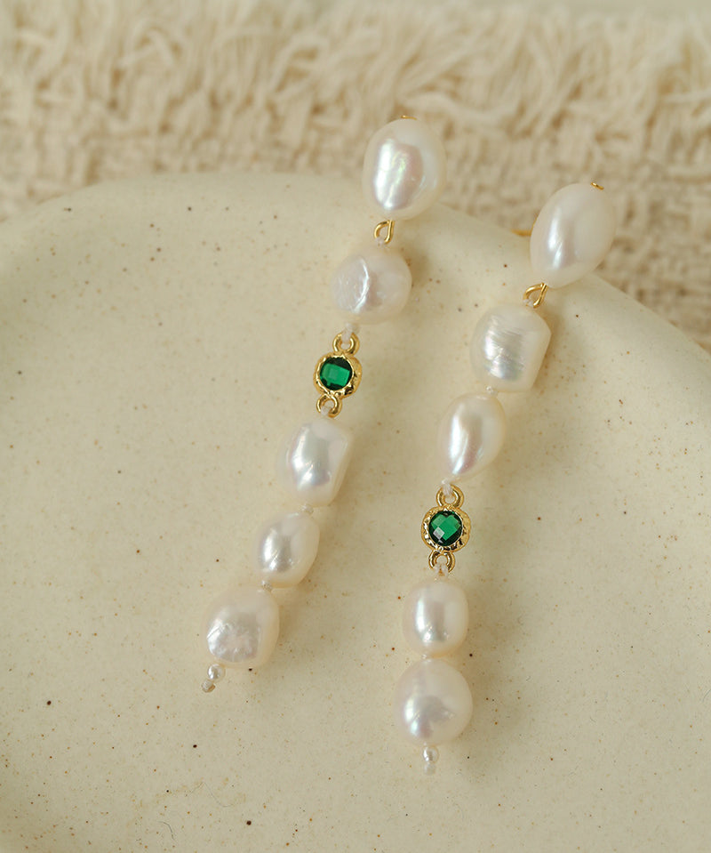 Mid-Century Aesthetic Irregular Pearl Color Zircon Drop Earrings