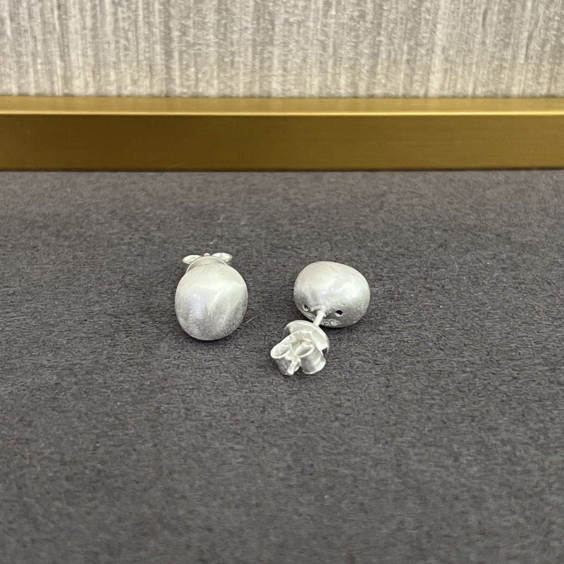 Handcrafted Irregular Brushed “Little Silver Bean” Earrings