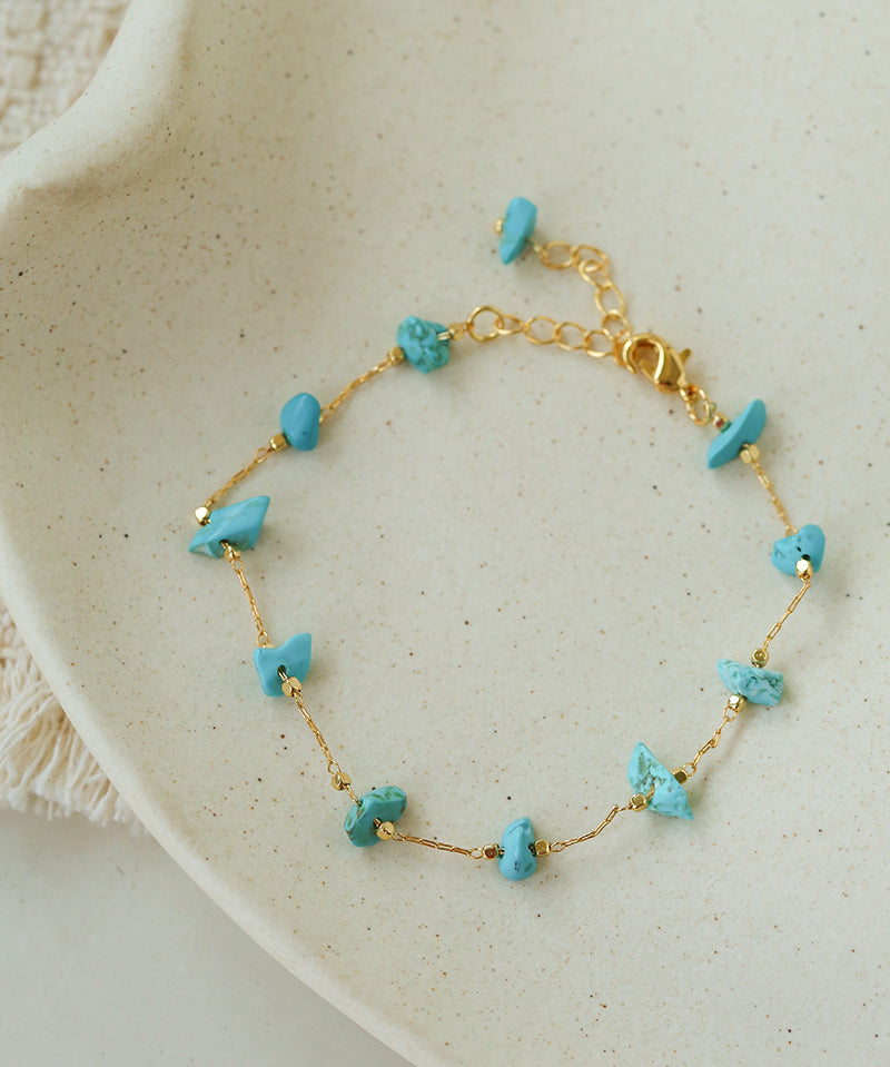 Colorful Chip Stone Starry Thin Bracelet (Turquoise & Tourmaline)