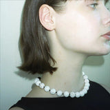 White turquoise & Black Agate Beaded Necklace