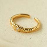 Textured Wrinkle Cubic Zirconia Open Ring