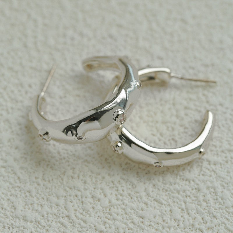 Irregular Textured C-Hoop Cubic Zirconia Earrings