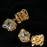 Lava Textured Square Cubic Zirconia Drop Earrings