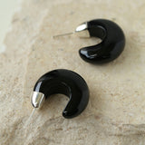 Black Onyx Moon Huggie Earrings