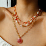 Sunset Dewdrop Necklace | Watermelon Quartz & Moonstone Fringe