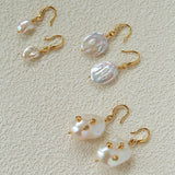 Minimal Elegant Inlaid Cubic Zirconia Baroque Freshwater Pearl Hook Earrings