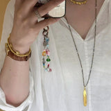 Hand‑Strung Micro‑Bead Hammered Bar Pendant Long Necklace