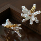 French Natural Toothpick Baroque Pearls Flower Earrings