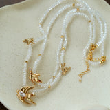 Double Layer Clear Crystal Peace Dove Pendant Necklace