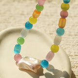 Dopamine Colorful Cat's Eye Baroque Necklace