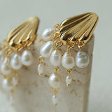 Vintage Sculptural Shell Freshwater Pearl Tassel Earrings
