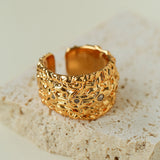 Molten Lava Texture Wide Cubic Zirconia Open Ring