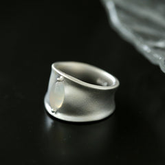 Matte Sterling Silver Series Black Hole Ring Black Agate/Gray Chalcedony