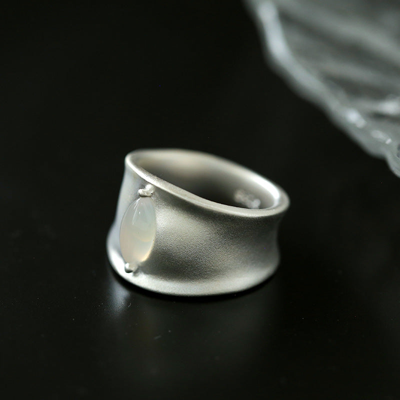 Matte Sterling Silver Series Black Hole Ring Black Agate/White Chalcedony