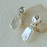 Artistic Irregular Sculpt Metal Baroque Pearl Dangle Earrings