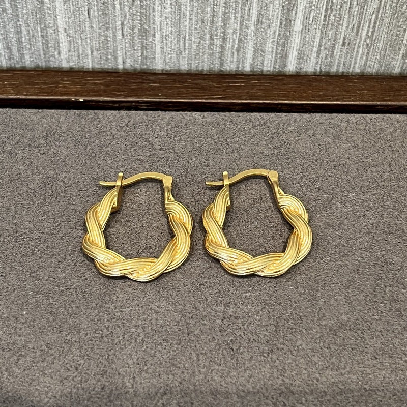 Vintage Sterling Silver Twisted Rope Hoop Earrings