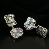 Lava Textured Square Cubic Zirconia Drop Earrings