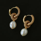 Natural Freshwater Pearl and Cubic Zirconia Interlocking Hoop Earrings