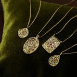 Vintage Floral Relief Geometric Cubic Zirconia Pendant Necklace