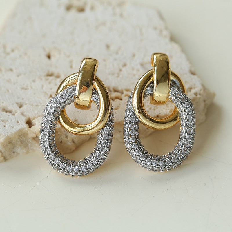 Vintage Two-Tone Pavé Cubic Zirconia Earrings