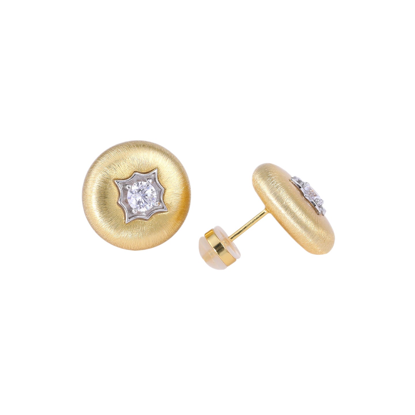 Brushed starburst cubic zirconia stud earrings on white background