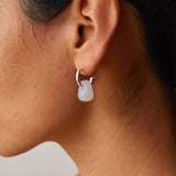 Oval Natural Red Agate And White Agate C-Shaped Earrings