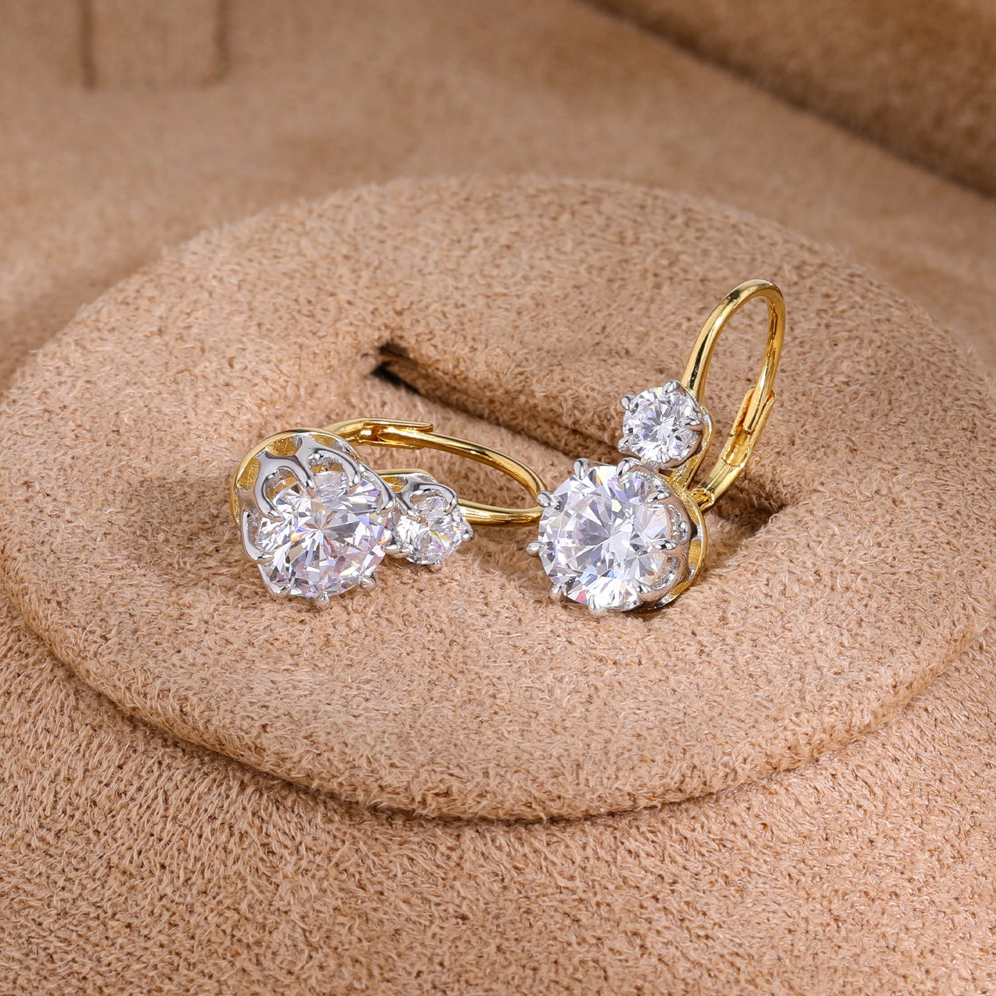 Graduated Two-Stone Cubic Zirconia Leverback Earrings - side view | Floysun