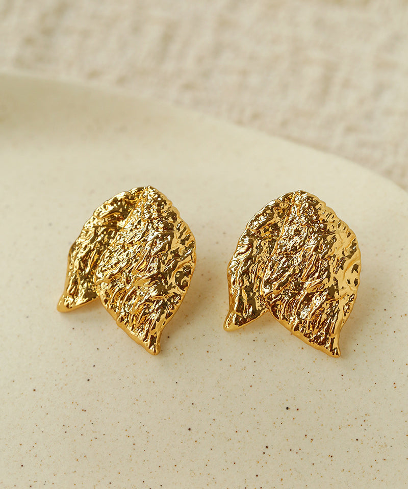 Sculptural Tulip Petal Stud Earrings - Organic Hammered Metal Bold Daily Studs