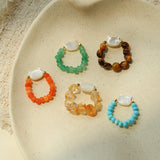 Colorful White Shell Cat‑Head Stretch Beaded Ring