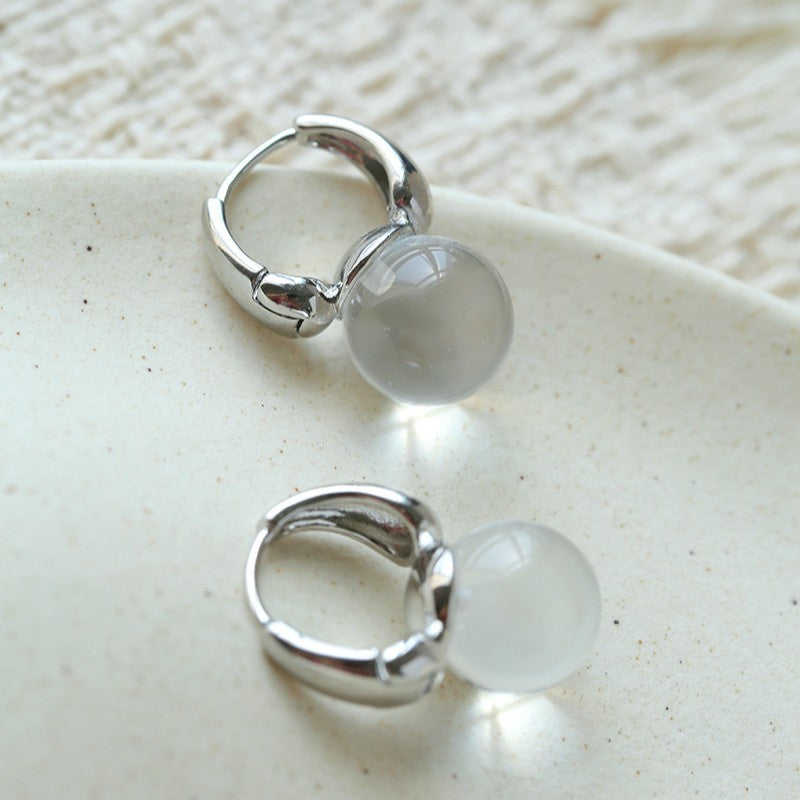 French Vintage Glaze Orb Drop Earrings - Handcrafted 18K Gold Plated Geometric Huggie Hoops