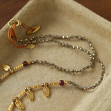 Vintage Leaf Multi‑Charm Pyrite Hand‑Strung Necklace
