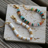 Multicolor Gemstone & Mother of Pearl Disc Bead Bracelet