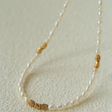 Dual-Style Lava Grain Gold Collarbone Necklace (Pearl Mix + Solid Lava Chain)