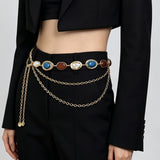 Vintage Art‑Style Acrylic & Faux Pearl Inlay Multi‑Layer Waist Chain