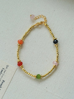 Bohemian Faceted Gold Bead Bracelet – Colorful Gemstone or Pearl Style