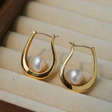 Natural Freshwater Pearl U-Shaped Hoop Earrings