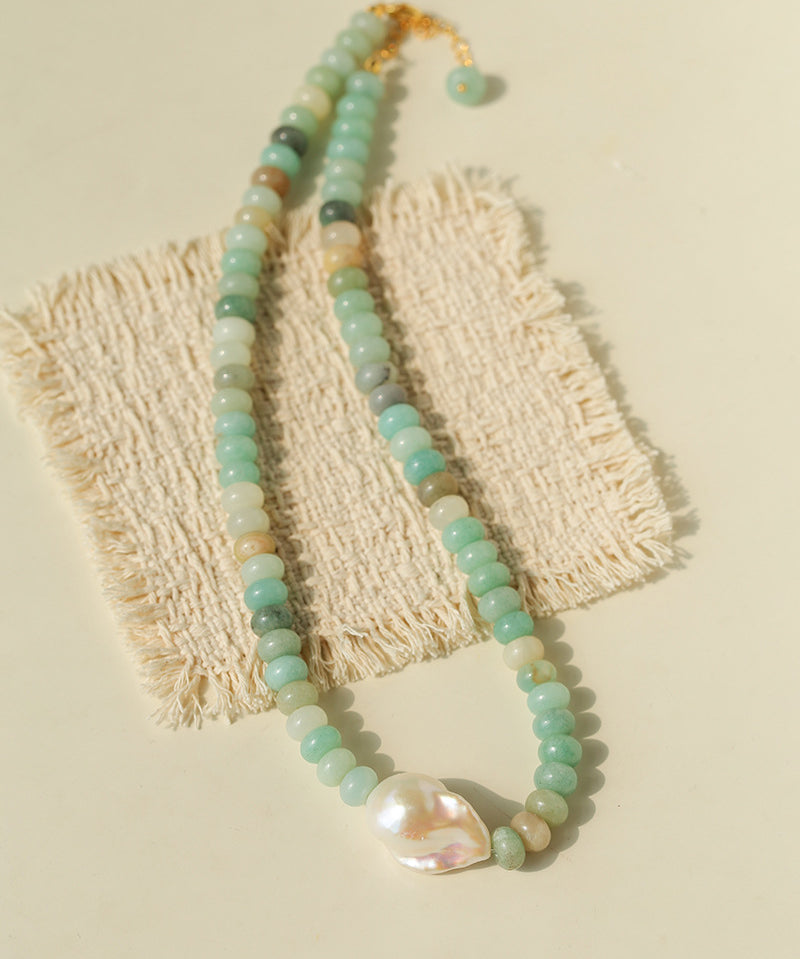 Single Baroque & Abacus Bead Natural Stone Necklace