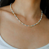 Original Design Freshwater Pearl & Blue Turquoise Tiny Flower Pendant Necklace