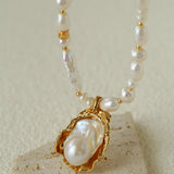 Vintage Baroque Pearl Shell Pendant Adjustable Choker Necklace