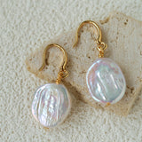 Minimal Elegant Inlaid Cubic Zirconia Baroque Freshwater Pearl Hook Earrings