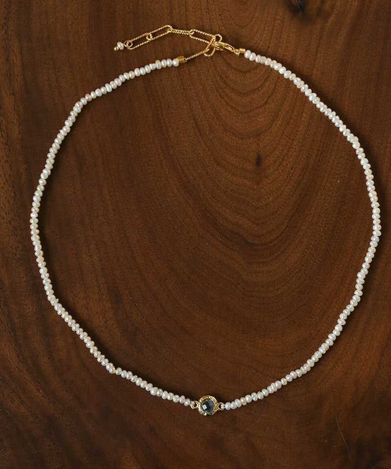 Minimal Luxury Vintage Color Zircon Rice Freshwater Pearl Collarbone Necklace