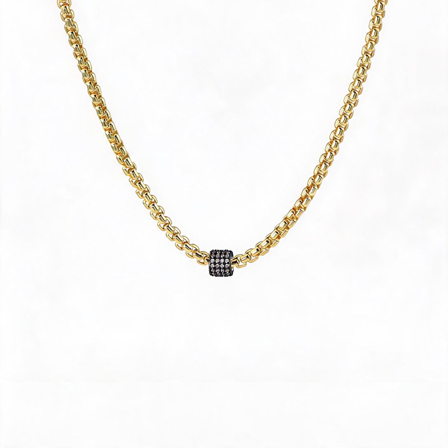 Cubic Zirconia Pavé Barrel Link Necklace - close-up detail | Floysun