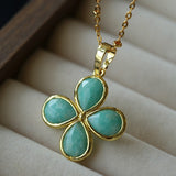 Natural Stone Four-Leaf Clover Necklace