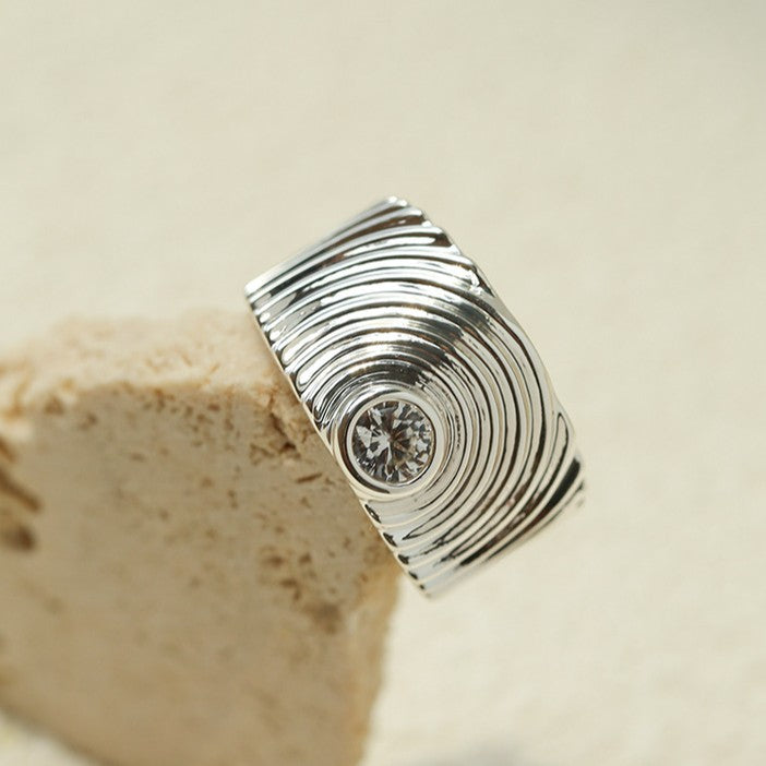 Vintage Concentric Ripple Cubic Zirconia Wide Open Ring