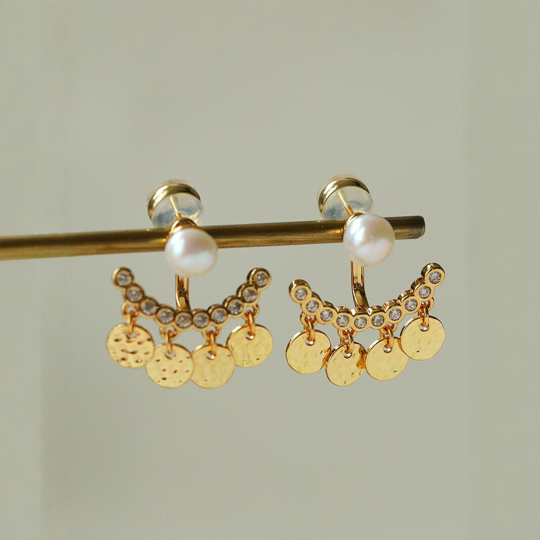 Detachable Freshwater Pearl Hammered Coin Ear Jacket Earrings