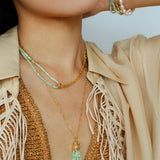 Designer Double Chain & Mixed Natural Stone Necklace