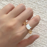 Colorful White Shell Cat‑Head Stretch Beaded Ring