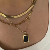 Rectangular Black Onyx Pendant Layering Necklace