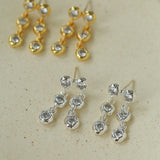 Dual Row Hammered Bezel Cubic Zirconia Tassel Drop Stud Earrings